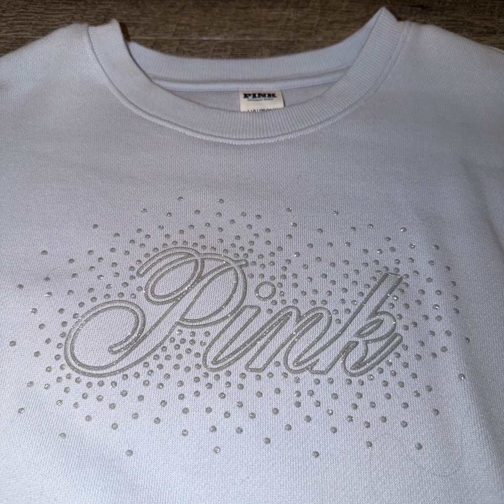 PINK Victoria's Secret Kids Sweatshirt - White with Silver Accents